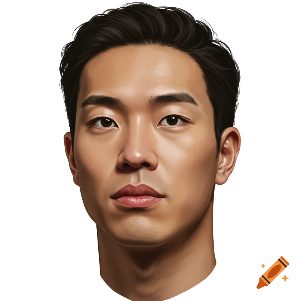 Digital illustration of a young East Asian man's head