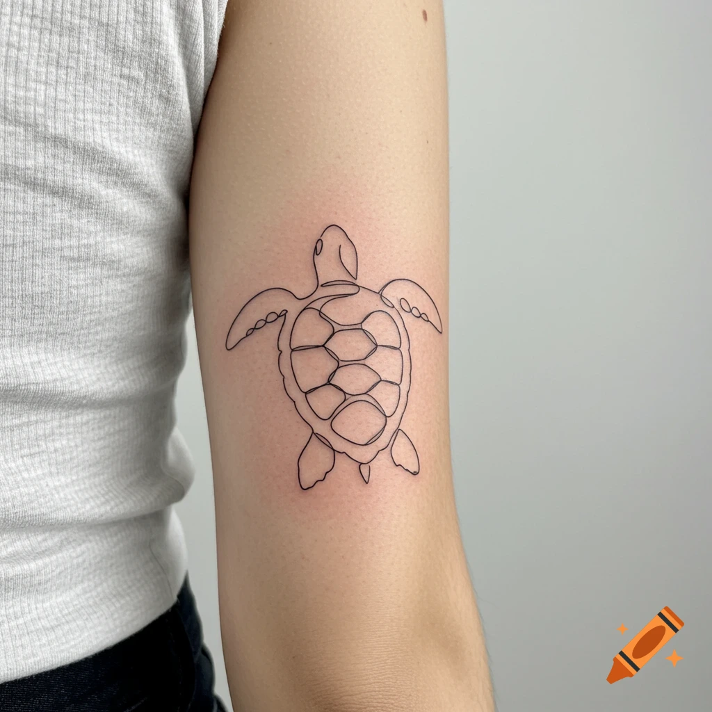 A simplistic single-line sea turtle tattoo on an arm.