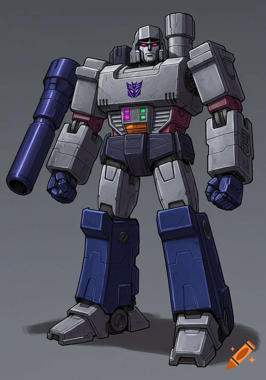 Illustration of Megatron standing in a grey background