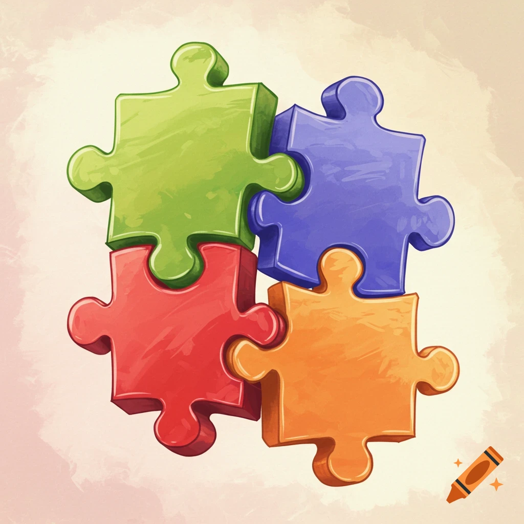 Illustration of four colorful puzzle pieces