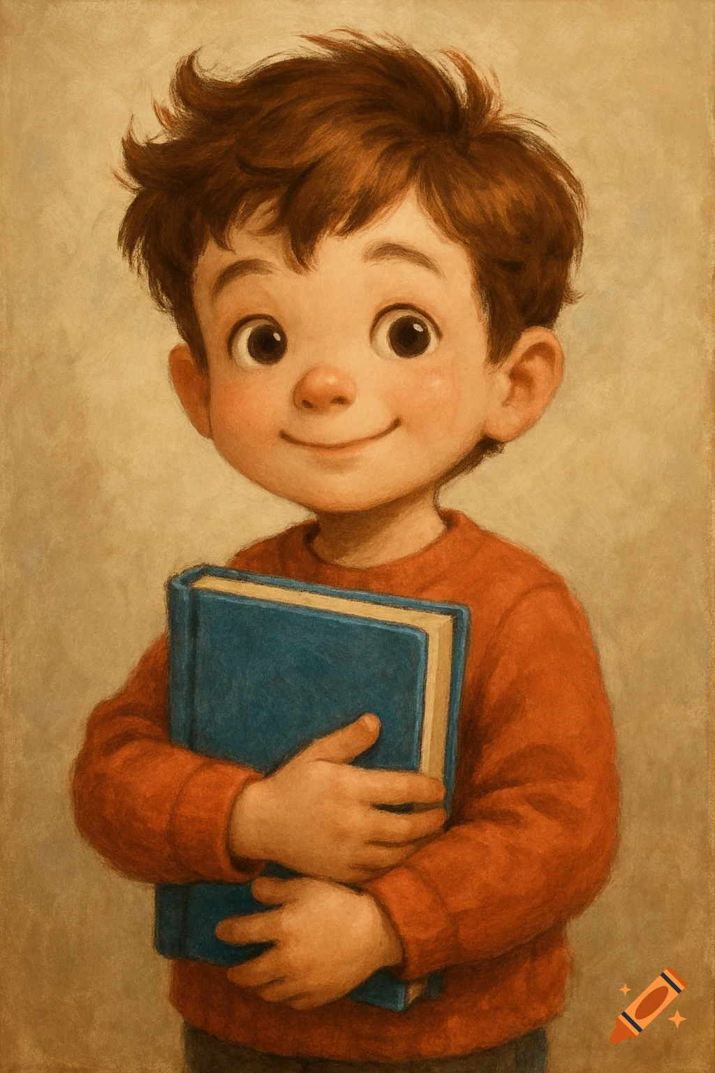Illustration of a cute boy holding a blue book.