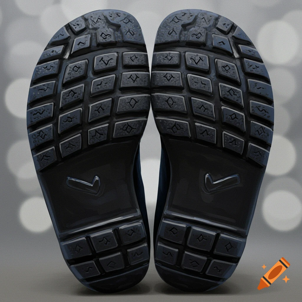 Two shoe soles showing the tread pattern and a logo.