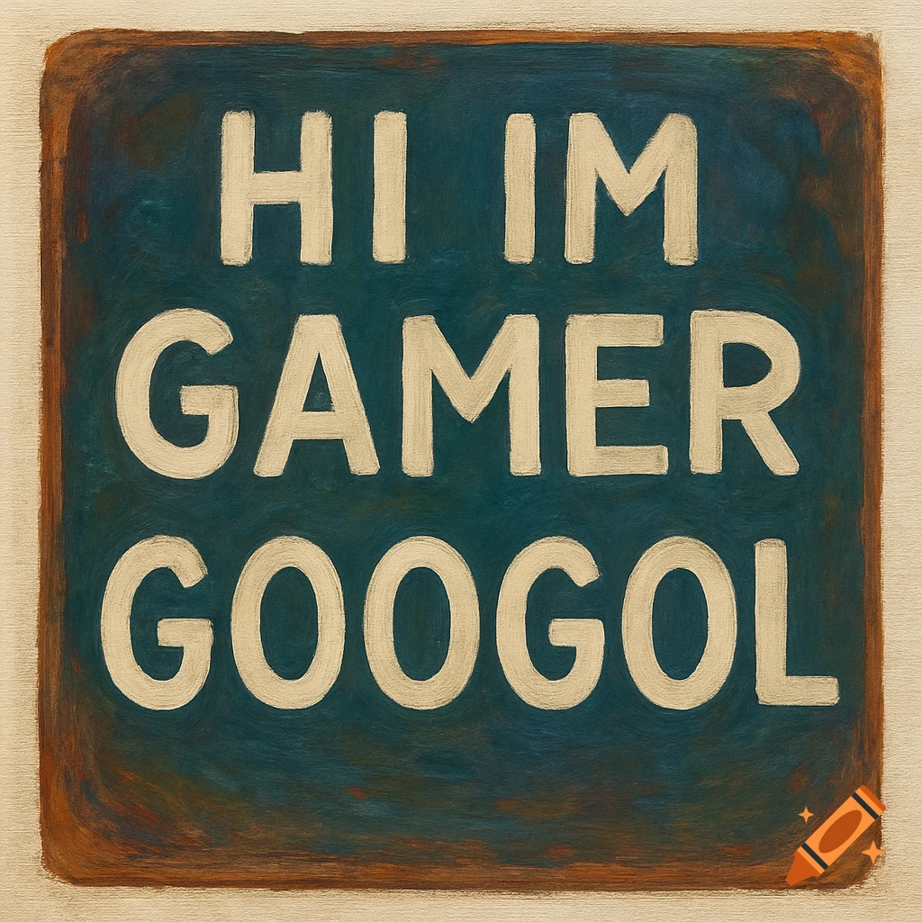 A sign with the text 'HI IM GAMER GOOGOL' in a textured style.