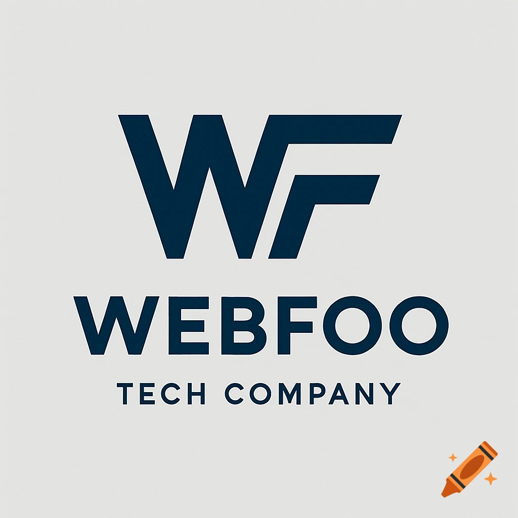 Dark blue logo with stylized WF above the words WEBFOO TECH COMPANY on a light background.