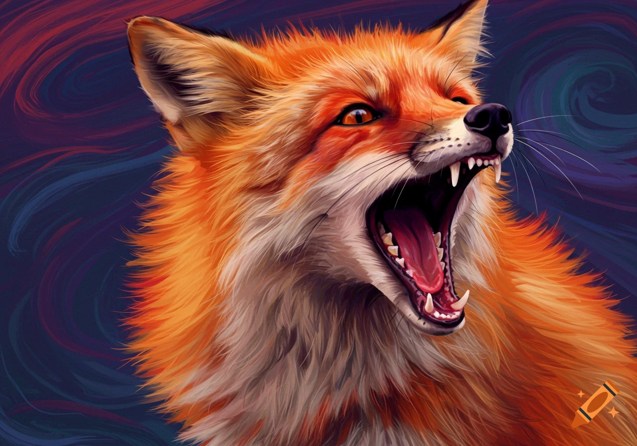 Digital painting of a screaming red fox.