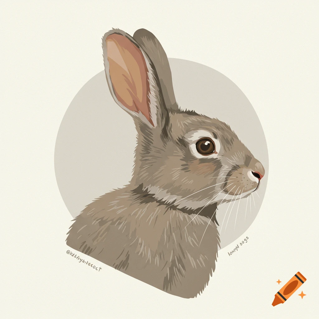 A minimalist illustration of a rabbit's head in profile.