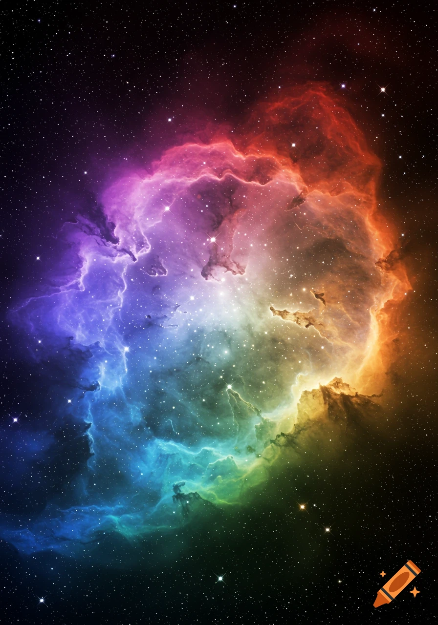 Rainbow-colored nebula and stars in deep space.
