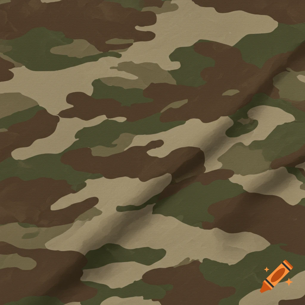 Close-up view of a green, brown, and tan camouflage pattern with fabric folds.