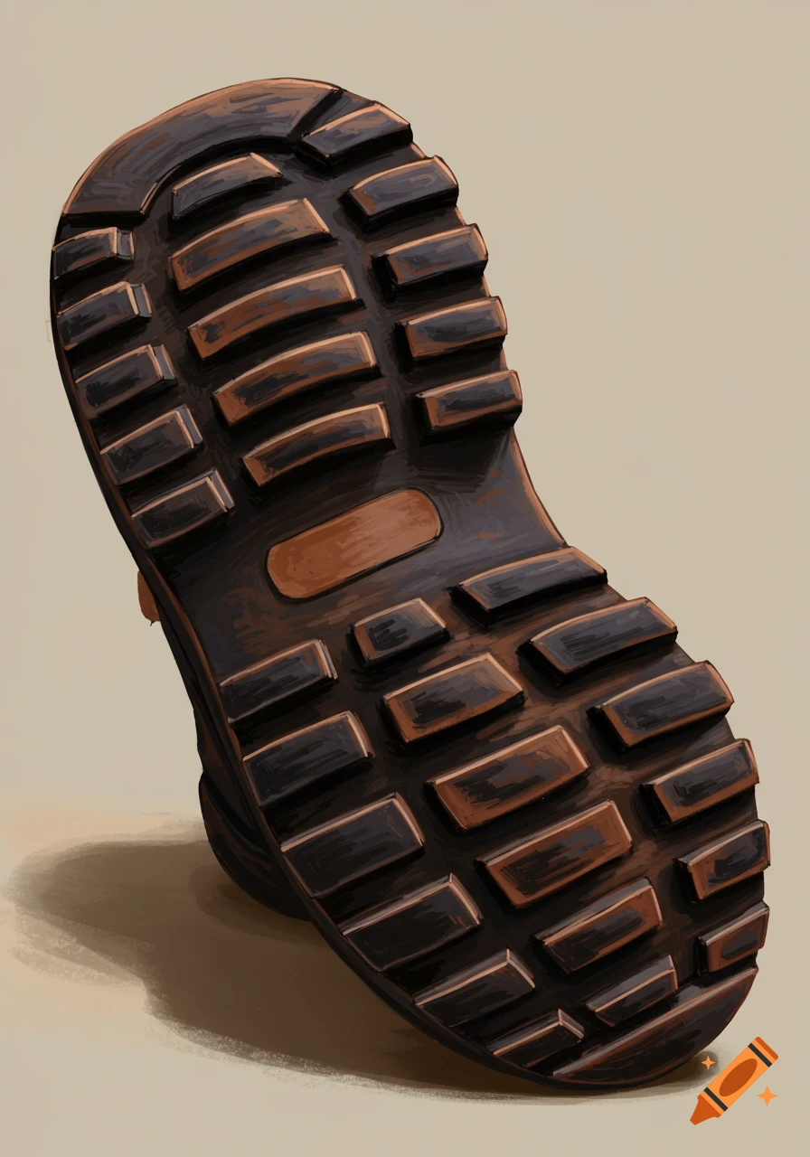 Close-up view of the rubber sole of a boot