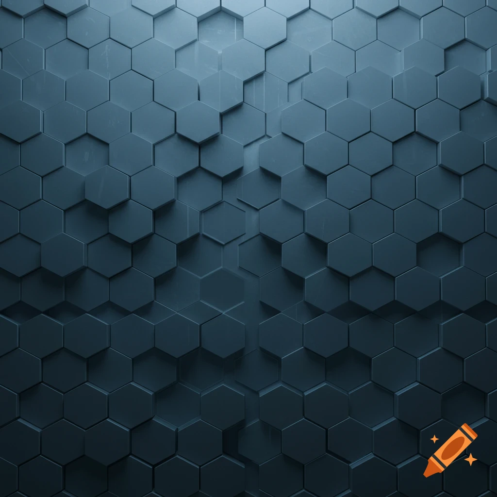 A dark 3D rendered texture of interconnected hexagons.