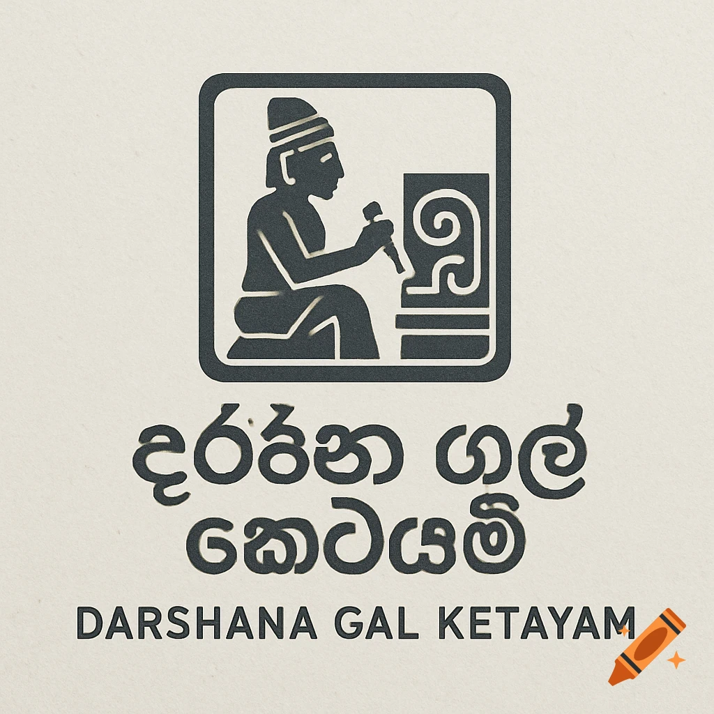 Logo of a person carving stone, with text 'Darshana Gal Ketayam' in English and Sinhala below.