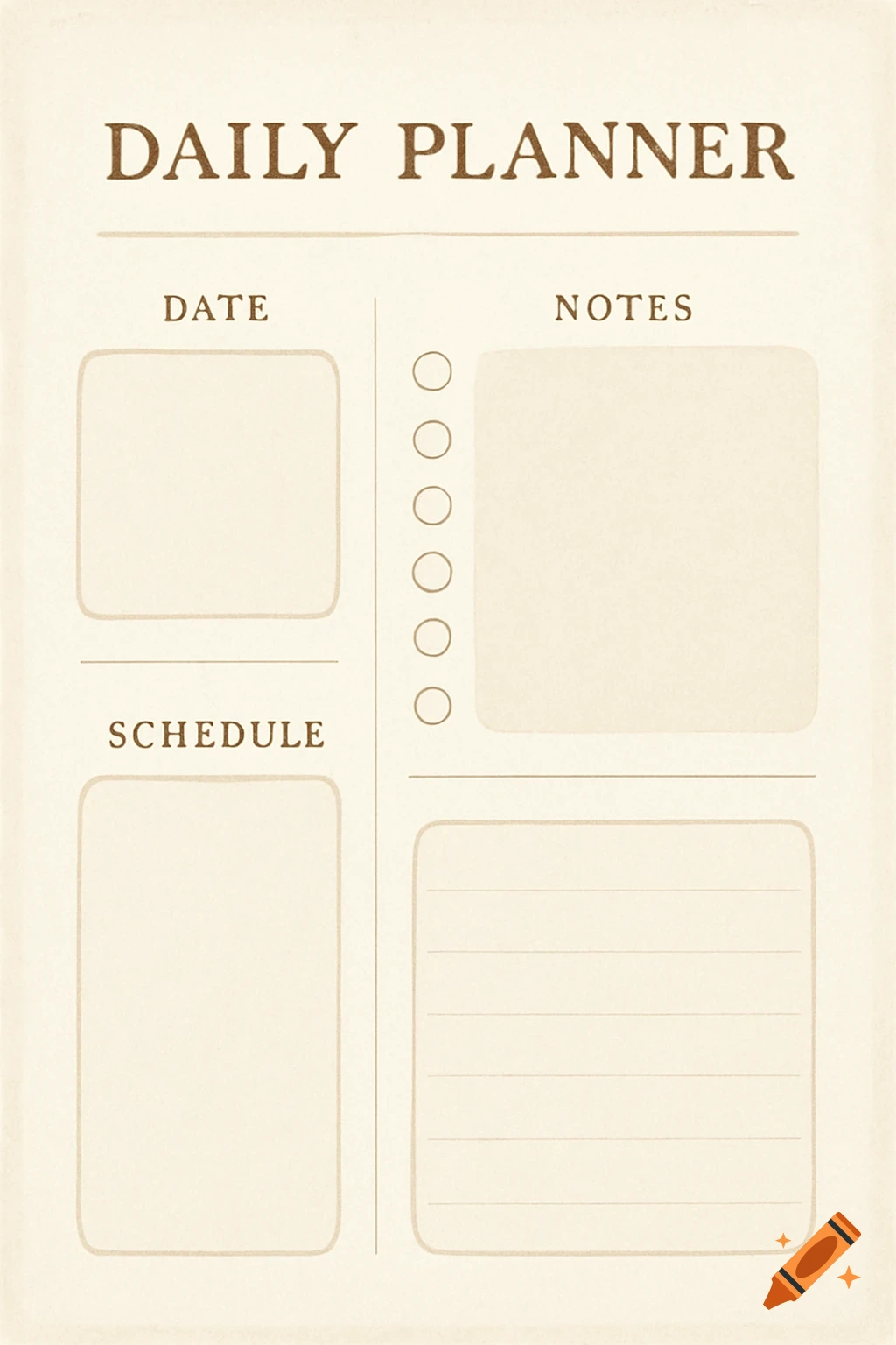 Minimal daily planner template with sections for date, notes, and schedule