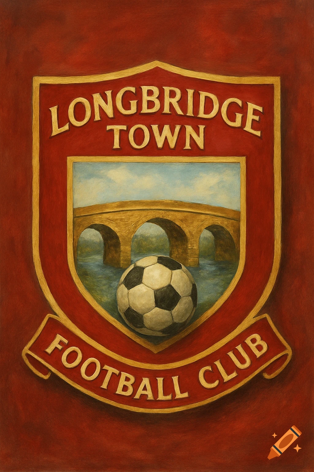 A football club crest with the text 'Longbridge Town Football Club', featuring a bridge and a football.