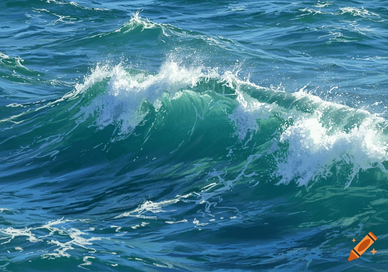 A large ocean wave breaking with white foam and spray.