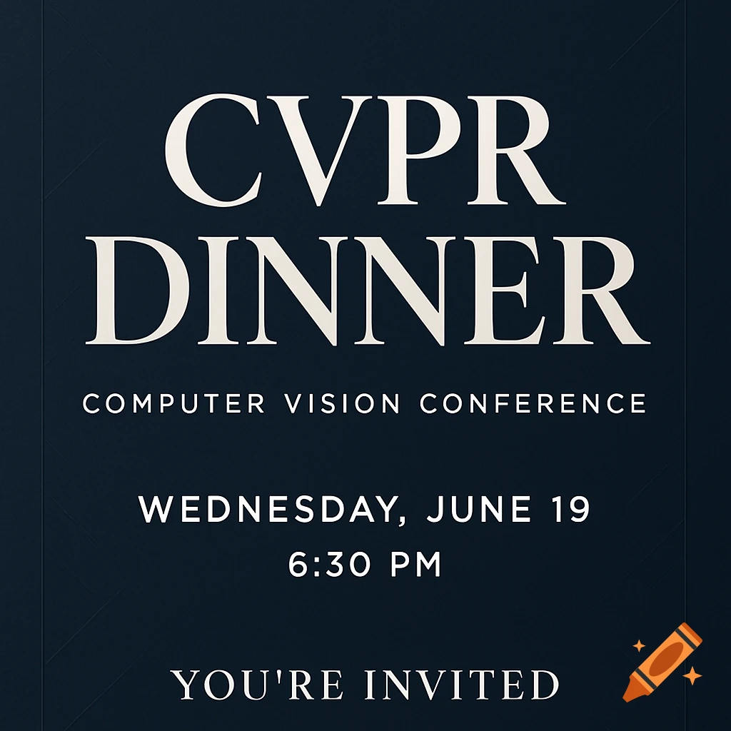 Elegant dark blue poster with white text for a computer vision conference dinner invitation.