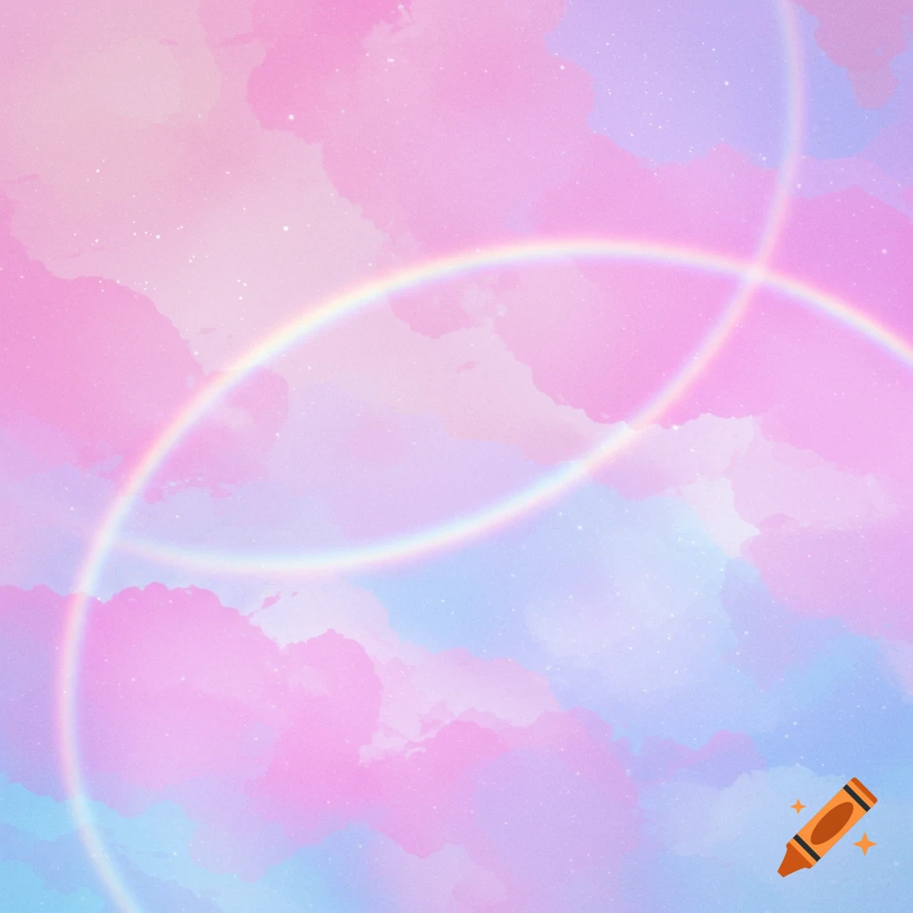 Pink and blue watercolor clouds in a dreamy sky with double rainbows.