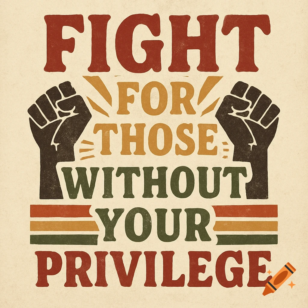 Vintage protest poster with raised fists and text 'Fight for those without your privilege'