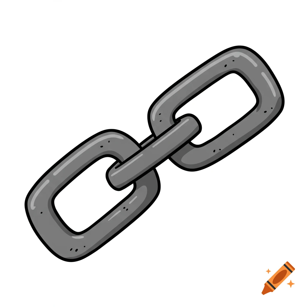 Dangling Cartoon Chain A grey cartoon chain with two links connecting diagonally. on Craiyon