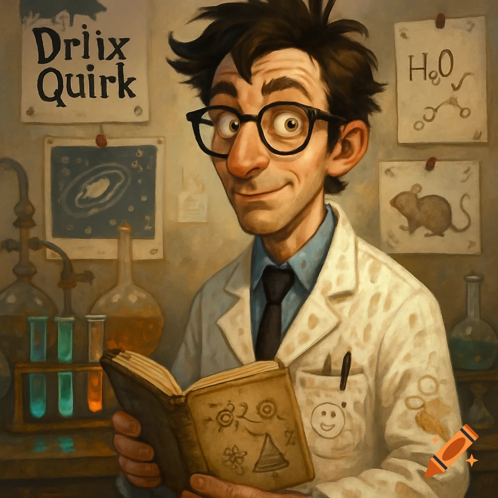 A Quirky Stylized Illustration Of A Scientist In A Cluttered a-quirky-stylized-illustration-of-a-scientist-in-a-cluttered