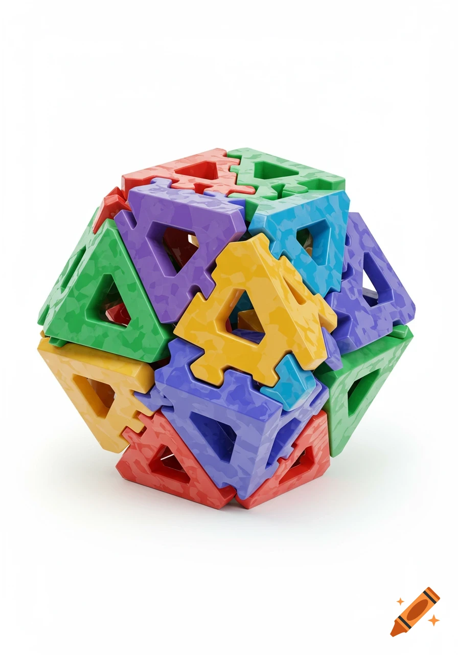 A colorful 3D geometric puzzle toy on a white background.