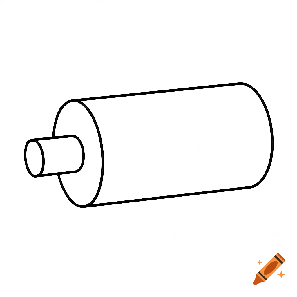 Simple black line drawing of a large horizontal cylinder with a smaller cylinder extending from its left end on a white background.