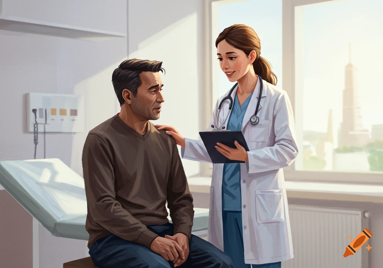Doctor talking to a patient in a clinic.
