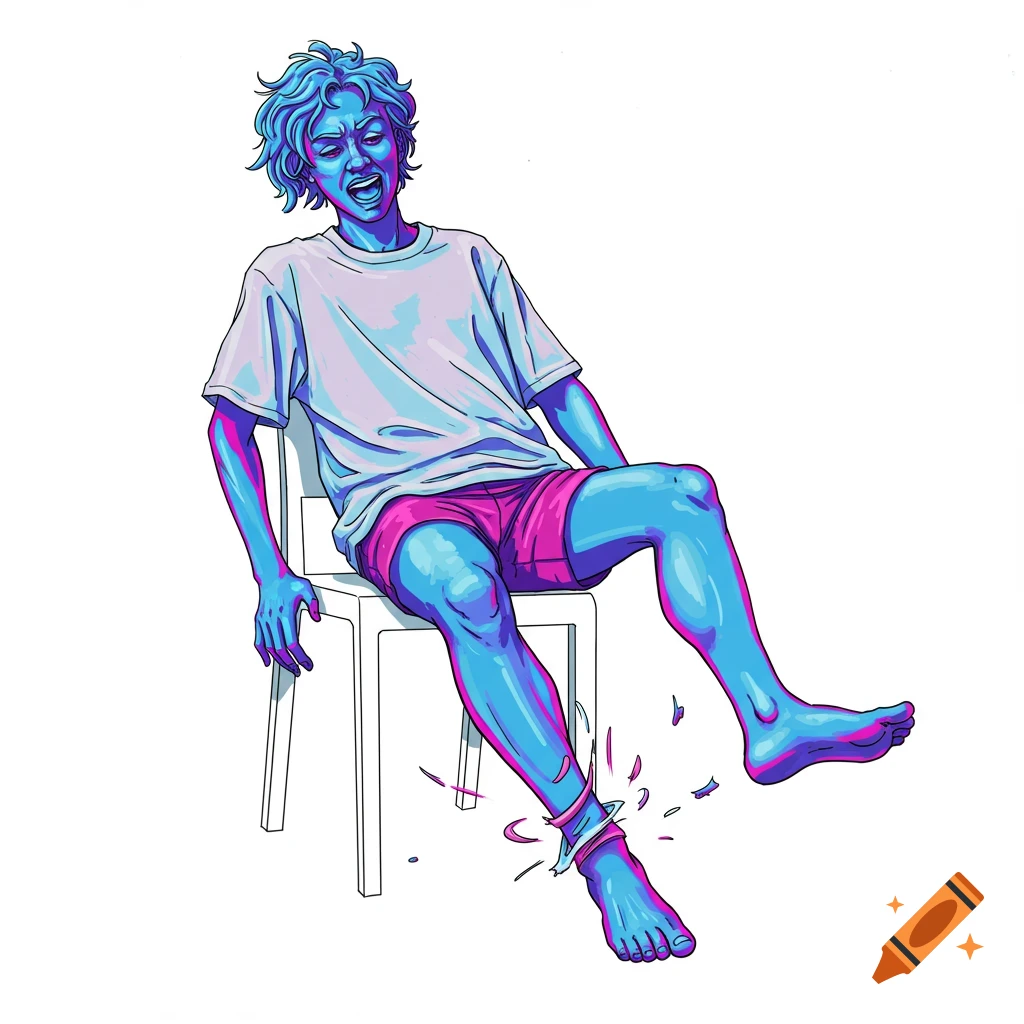 Stylized illustration of a person shaking their leg off while sitting on a chair