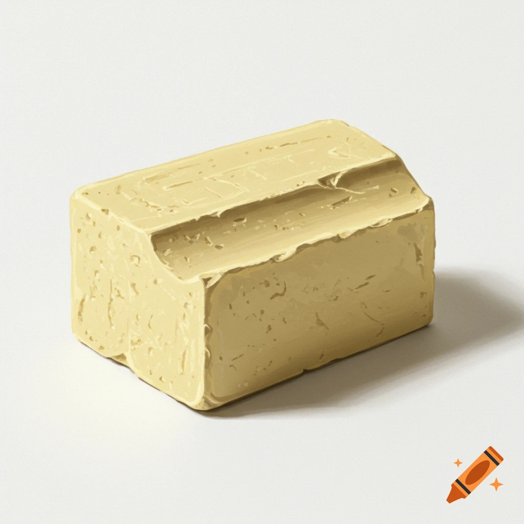 A block of yellow material with texture.