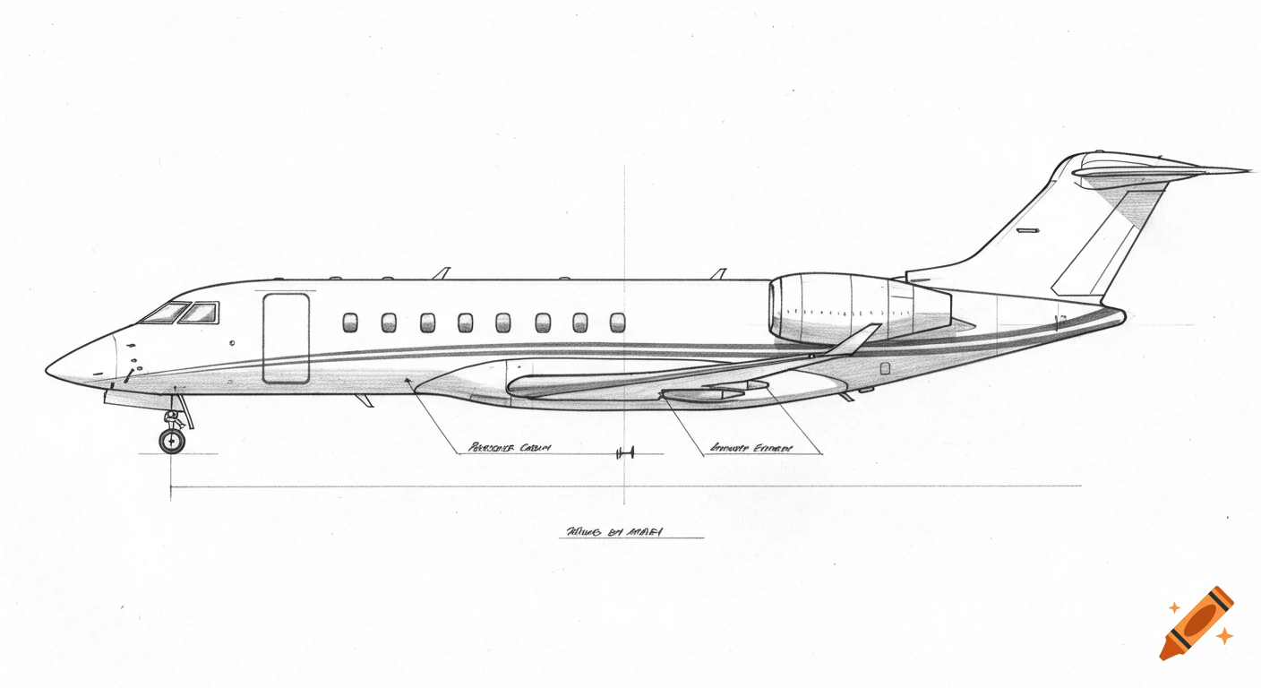 Side view sketch of a private jet