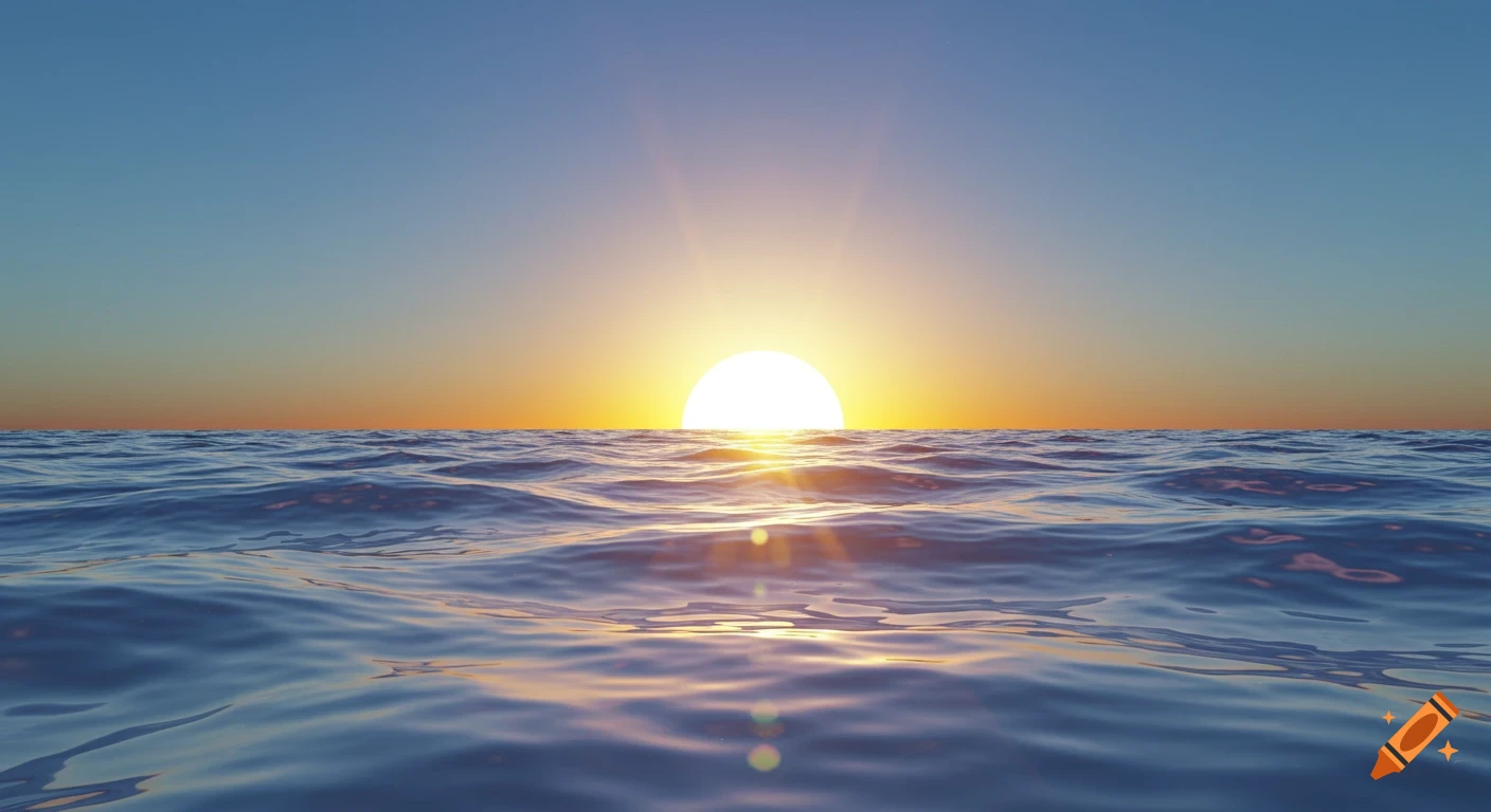 Bright sunrise over a calm ocean.