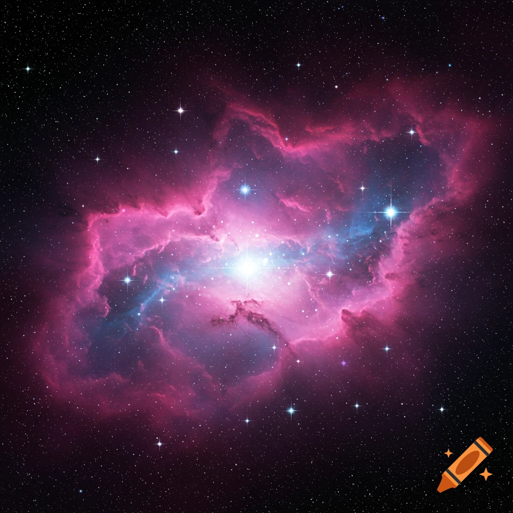 A vibrant nebula with pink and blue gas clouds and bright stars in space