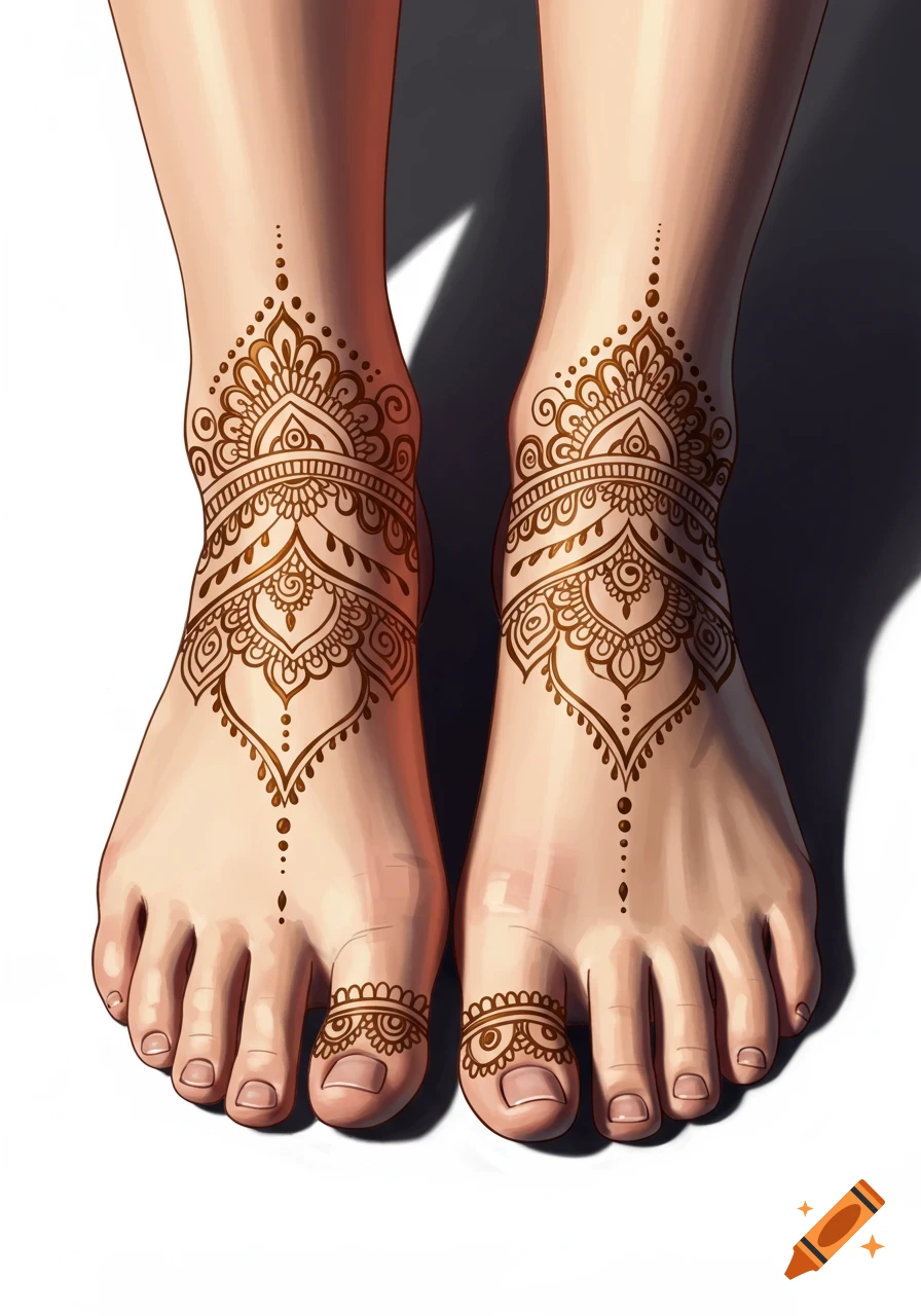 Digital illustration of feet with intricate henna designs