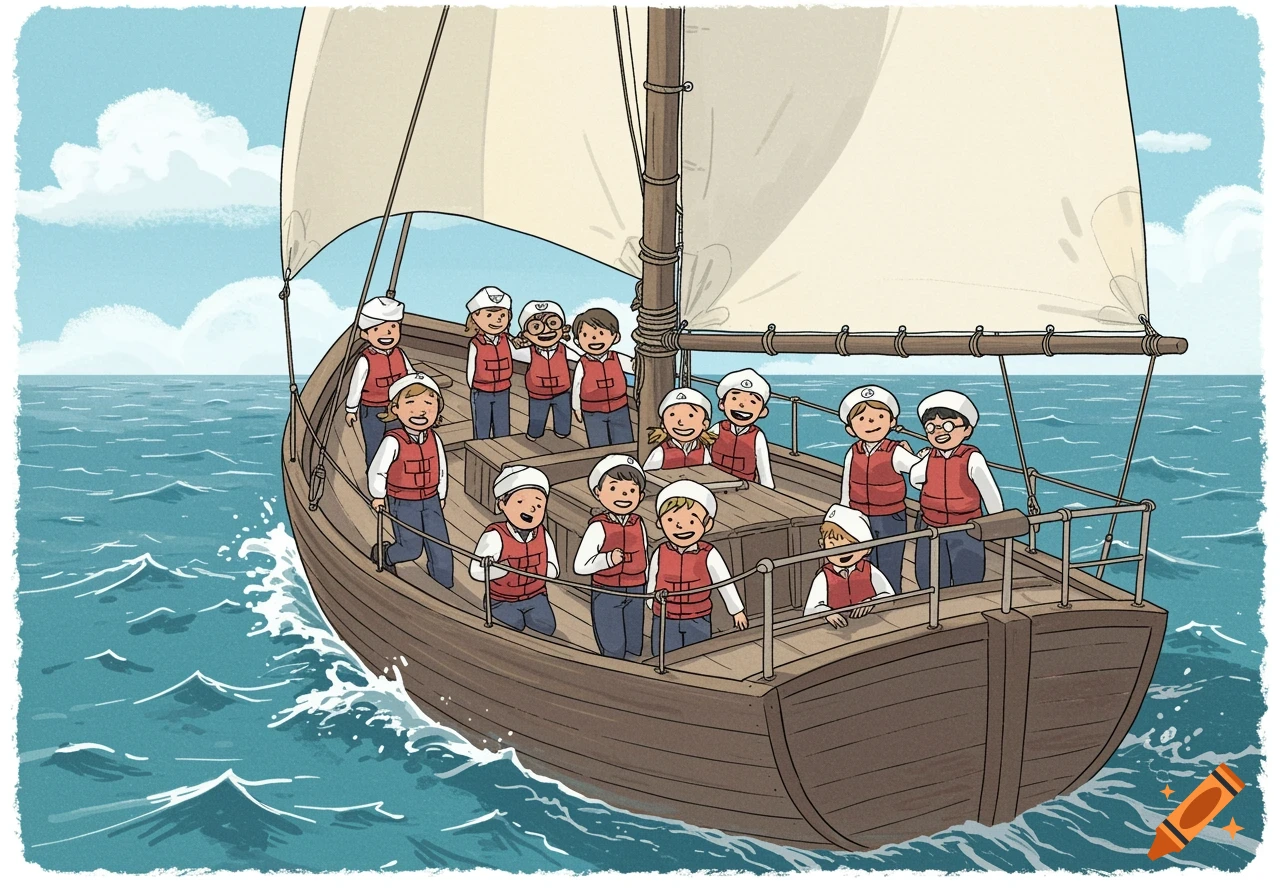Illustration of children on a sailboat.