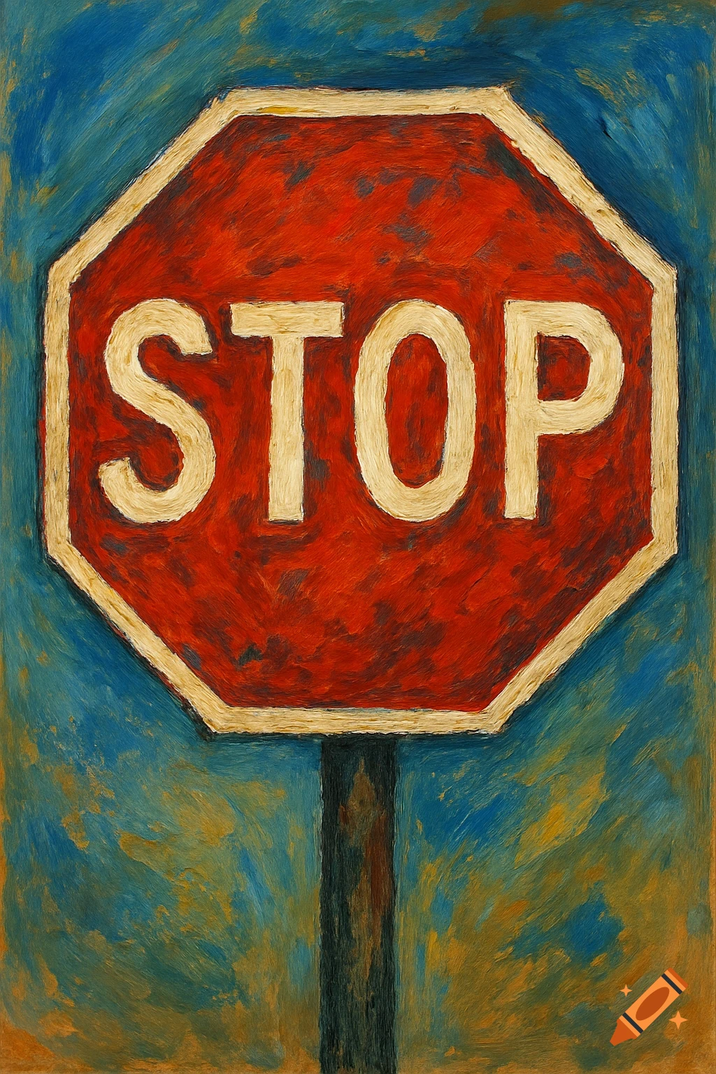 Painting of a stop sign.