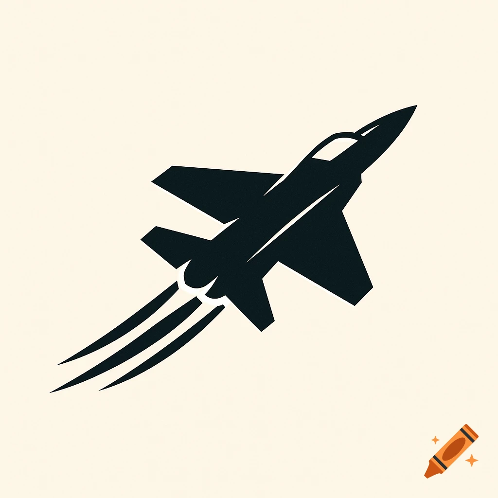 Black silhouette logo of a jet plane climbing with exhaust trails.
