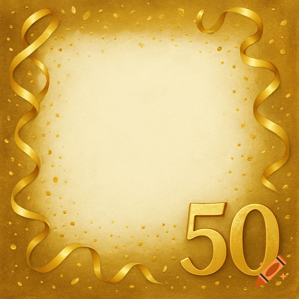 Gold border with ribbons, confetti, and the number 50 surrounding an empty center.