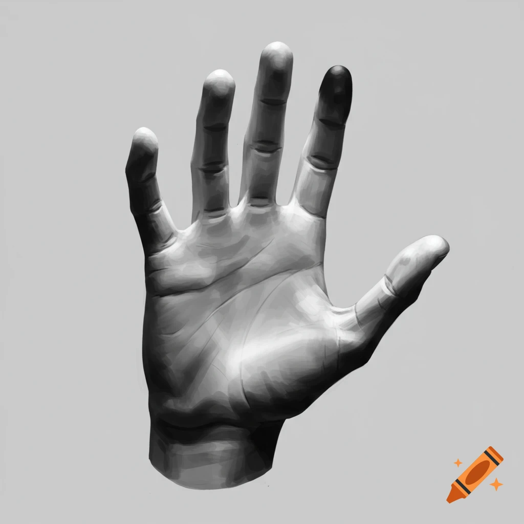 Black and white drawing of a hand with fingers spread.