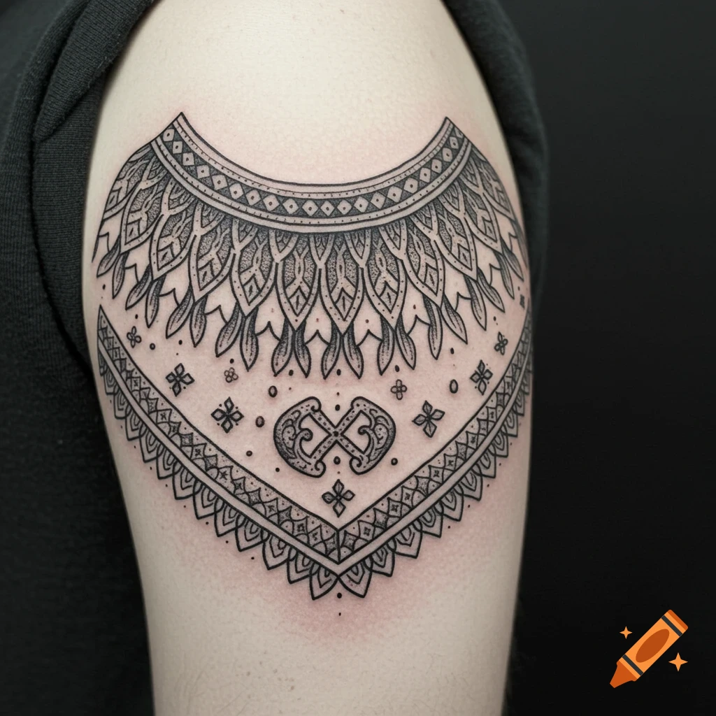 Blackwork tattoo of an Icelandic sweater neck pattern on an arm