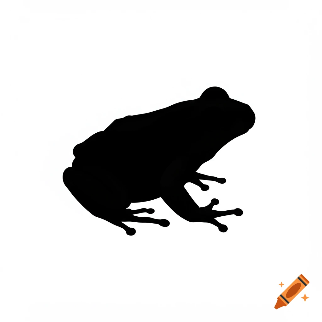 Black silhouette of a frog on a white background.