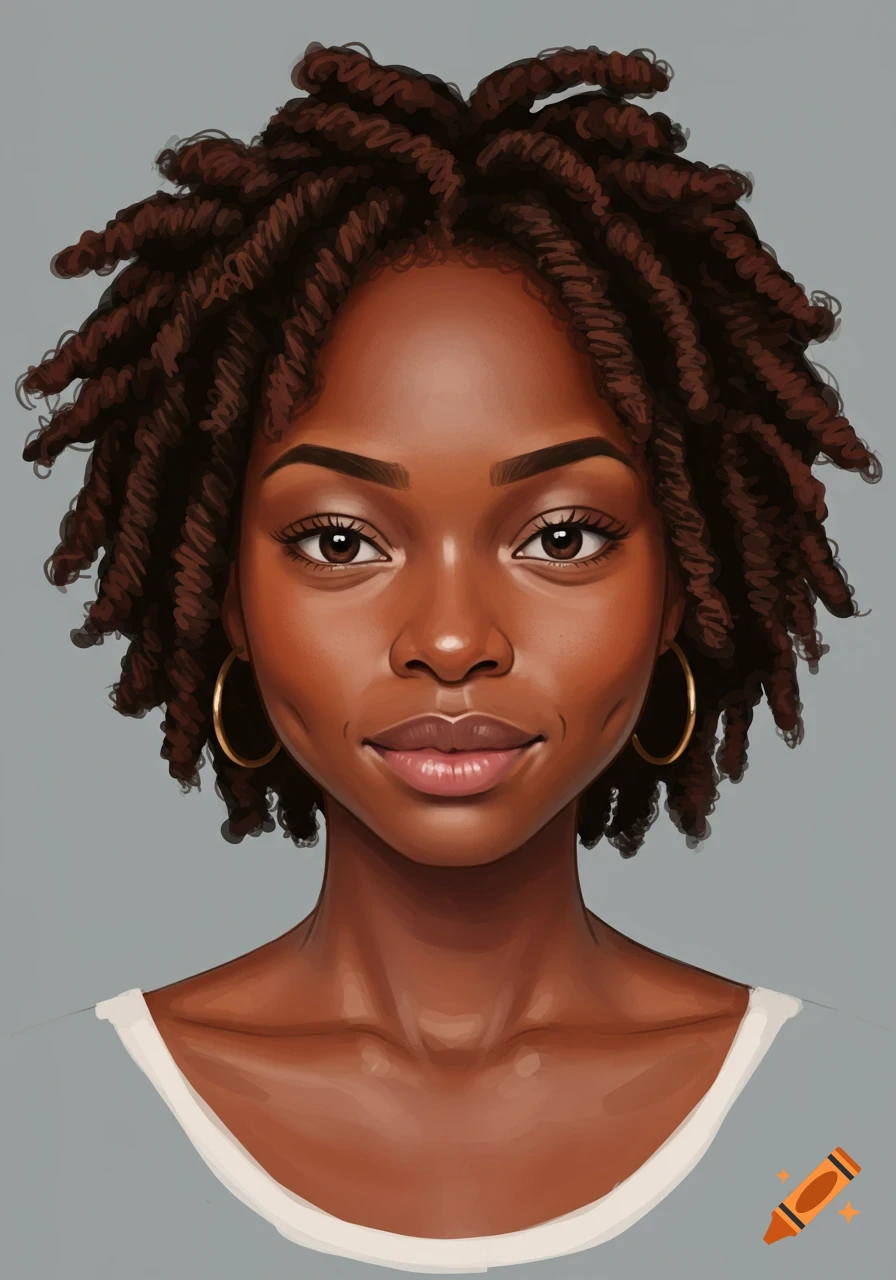Digital illustration of a Black woman with mini twist hairstyle and hoop earrings.