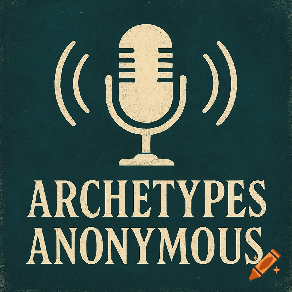 Vintage style podcast icon with a microphone above the text "ARCHETYPES ANONYMOUS".