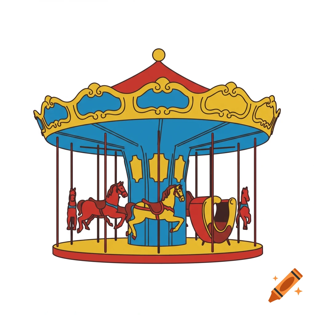 Minimalist pop art illustration of a colorful carousel.
