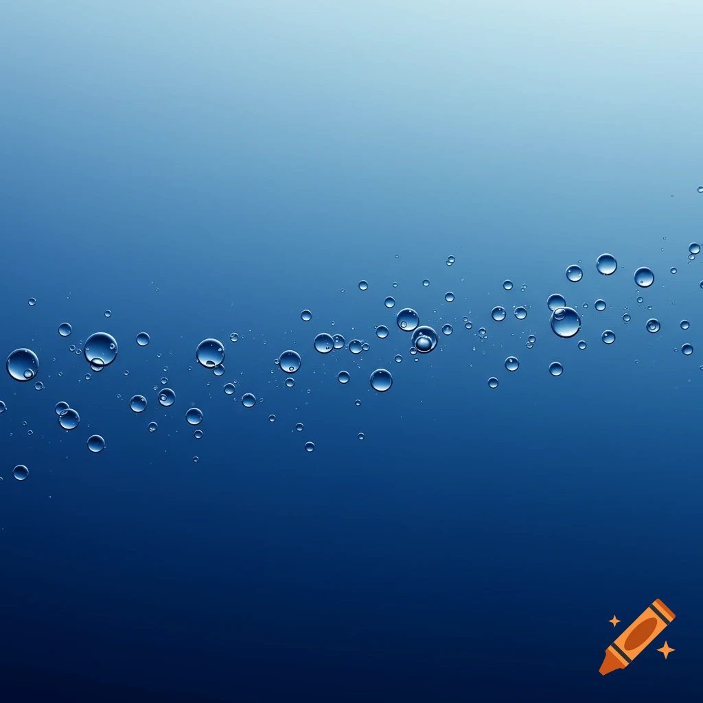 Blue gradient background with floating bubbles.