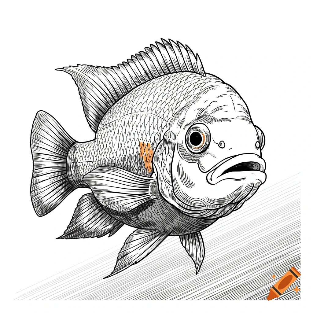 Line drawing of a cichlid fish