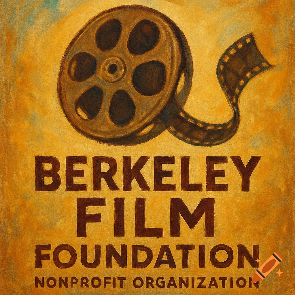 Painted logo with a film reel above the text Berkeley Film Foundation Nonprofit Organization.