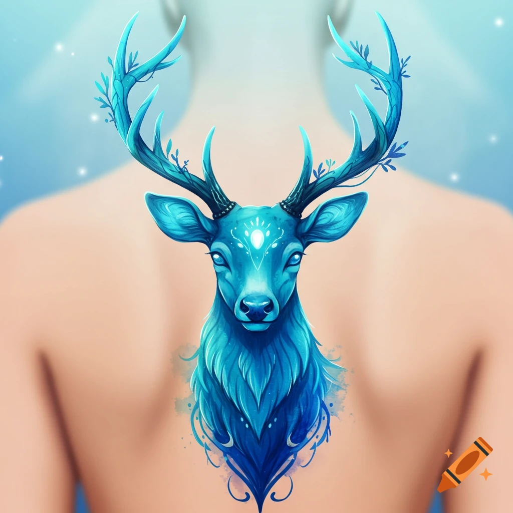 Blue deer tattoo on a back