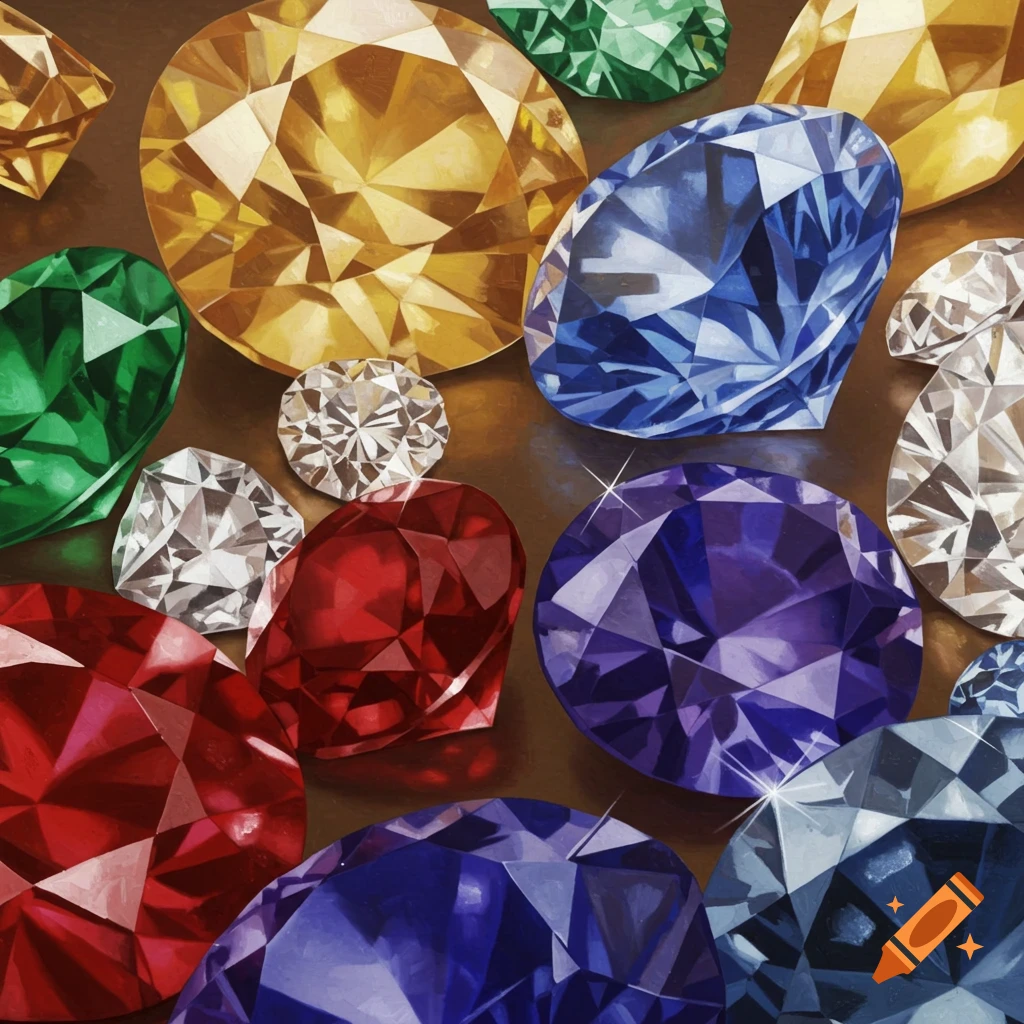 Close-up of various colorful faceted gems