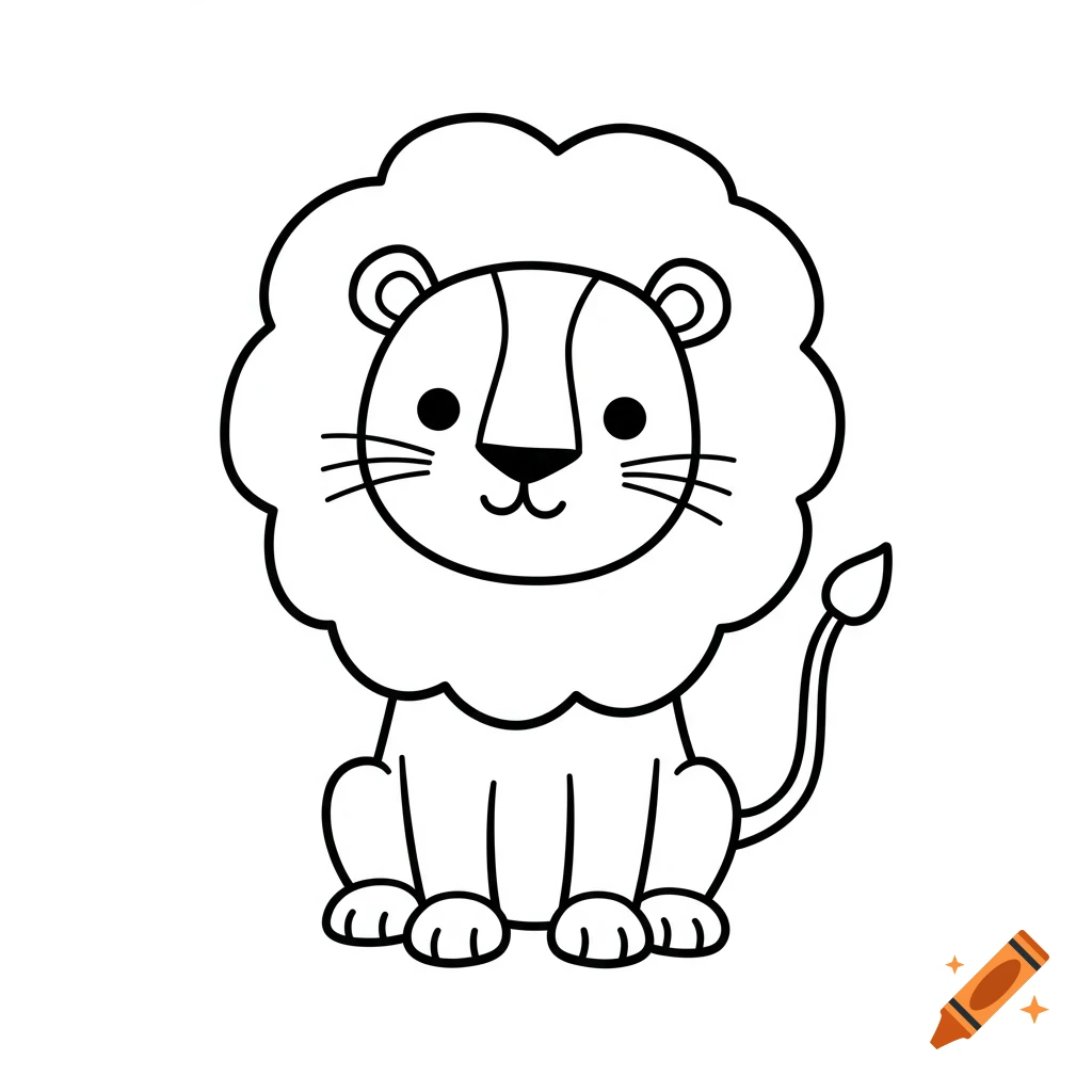 Cute outline drawing of a sitting lion