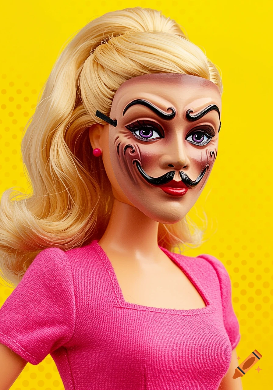 A Barbie doll wearing a Guy Fawkes style mask.