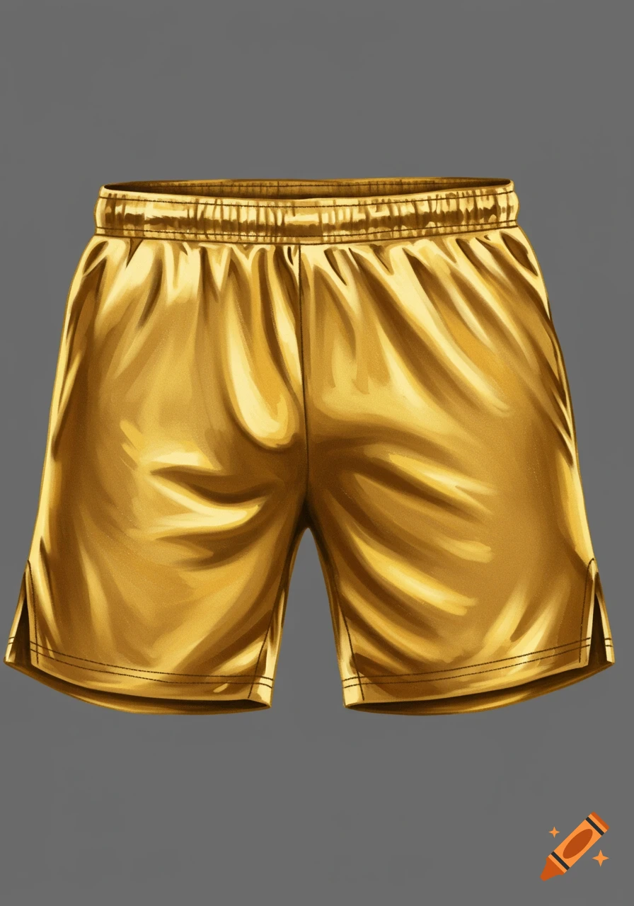 A pair of shiny gold shorts.